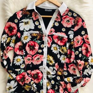 7th Avenue Floral Button Down, Navy Blue, Med